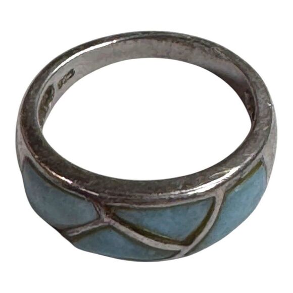 Vintage Larimar ZigZag Sterling Silver 925 Blue Stone Inlay Ring Size 7 Artisan - Picture 3 of 6